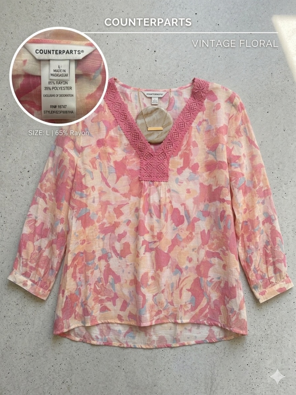 Counterparts Pink Multi Floral V-Neck Tunic